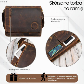 Męska brązowa torba na ramie ze skóry naturalnej vintage T-147-HBR