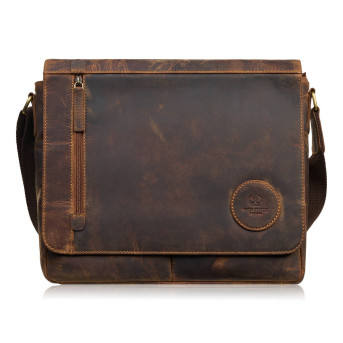 Męska brązowa torba na ramie ze skóry naturalnej vintage T-147-HBR