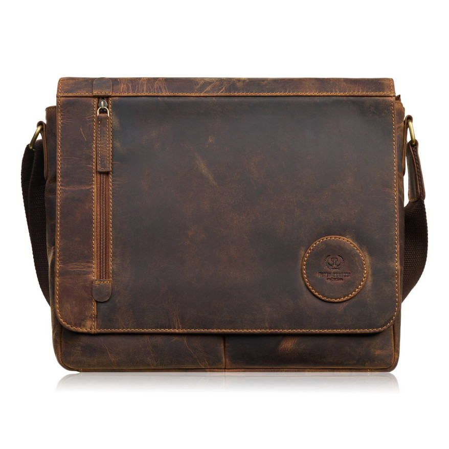 Męska brązowa torba na ramie ze skóry naturalnej vintage T-147-HBR