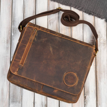 Męska brązowa torba na ramie ze skóry naturalnej vintage T-147-HBR