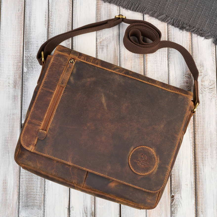 Męska brązowa torba na ramie ze skóry naturalnej vintage T-147-HBR