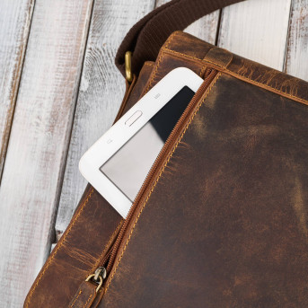 Męska brązowa torba na ramie ze skóry naturalnej vintage T-147-HBR