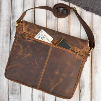 Męska brązowa torba na ramie ze skóry naturalnej vintage T-147-HBR