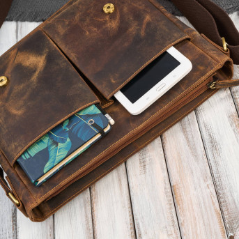 Męska brązowa torba na ramie ze skóry naturalnej vintage T-147-HBR