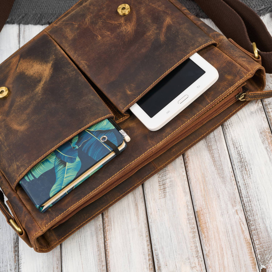 Męska brązowa torba na ramie ze skóry naturalnej vintage T-147-HBR