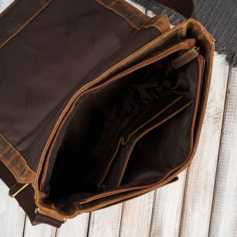 Męska brązowa torba na ramie ze skóry naturalnej vintage T-147-HBR