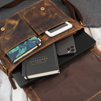 Męska brązowa torba na ramie ze skóry naturalnej vintage T-147-HBR