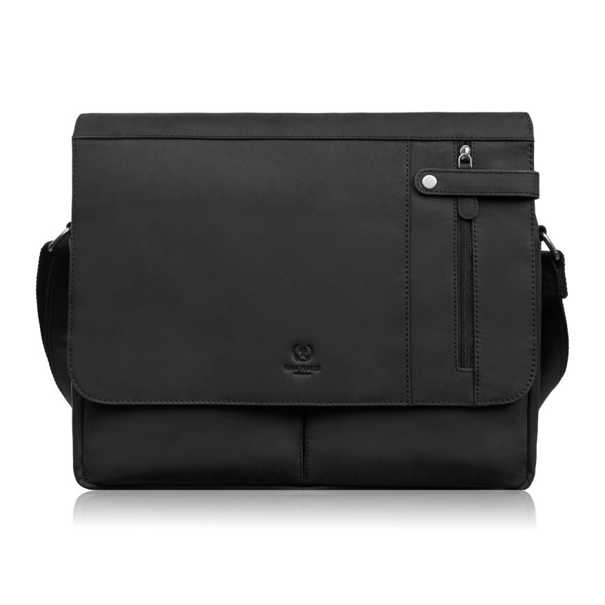 Męska czarna skórzana torba na ramie na laptopa vintage T-148-HBL