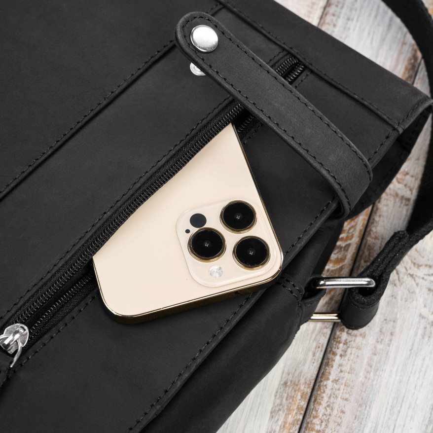 Męska czarna skórzana torba na ramie na laptopa vintage T-148-HBL