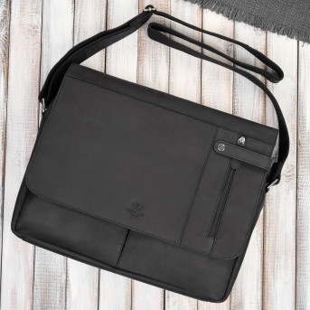 Męska czarna skórzana torba na ramie na laptopa vintage T-148-HBL