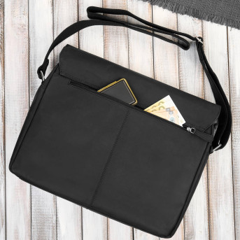 Męska czarna skórzana torba na ramie na laptopa vintage T-148-HBL