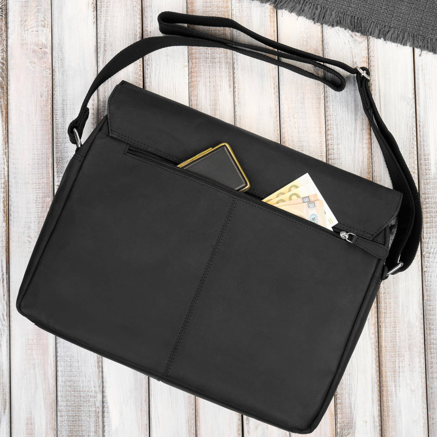 Męska czarna skórzana torba na ramie na laptopa vintage T-148-HBL