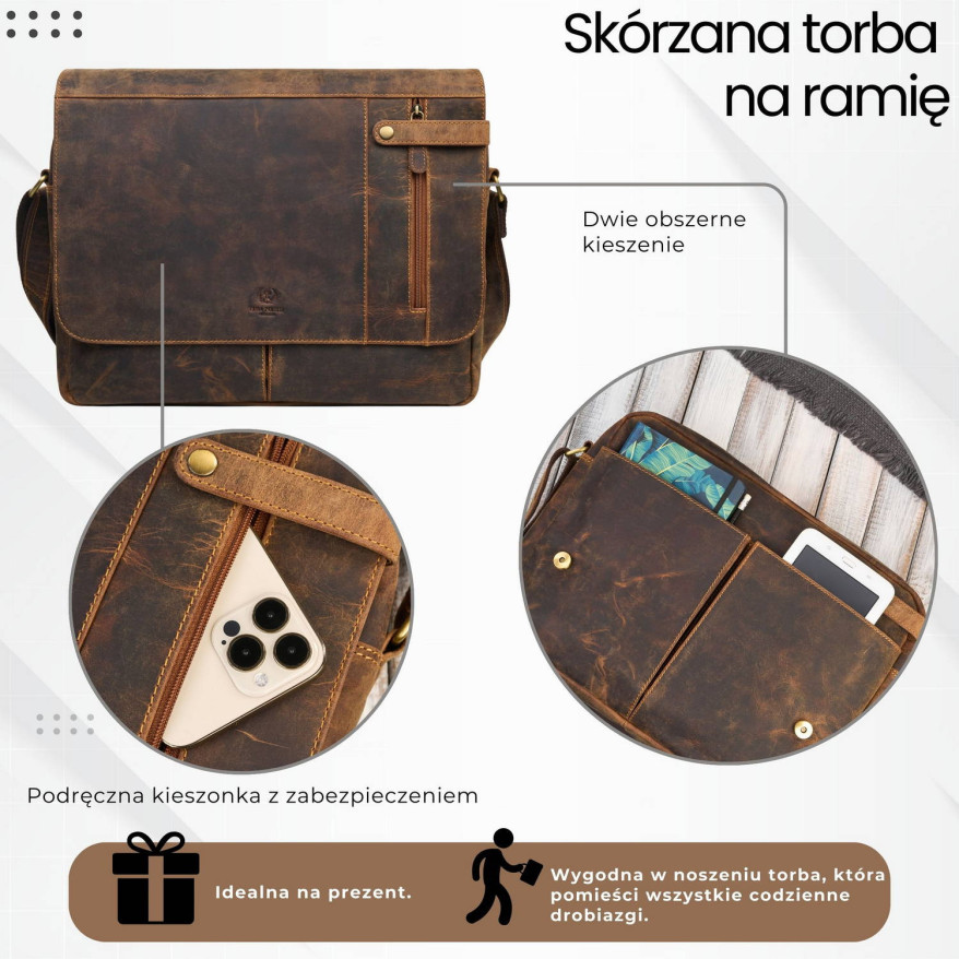 Brązowa Skórzana Torba na Laptopa 15,6" Paolo Peruzzi T-148-HBR