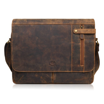 Torba skórzana męska na ramię na laptopa 15,6” A4 vintage brązowa T-148-HBR