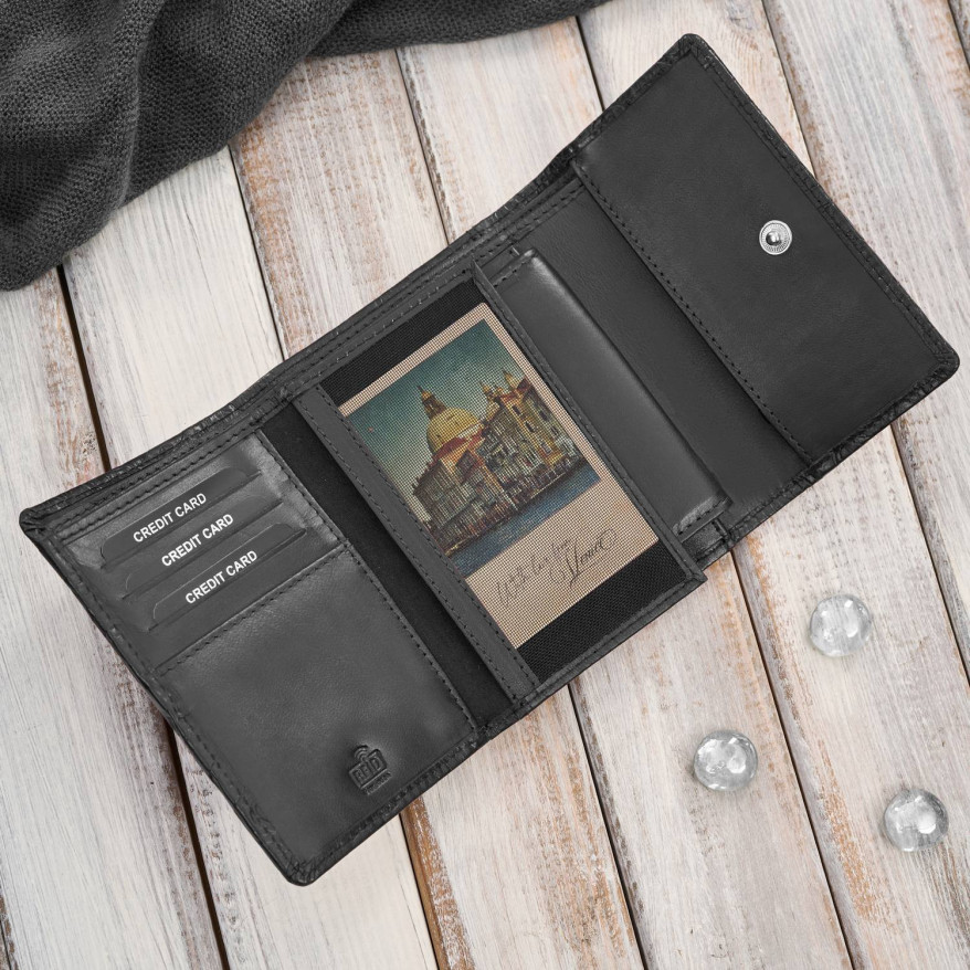 Portfel damski skórzany czarny w orientacji poziomej RFID Paolo Peruzzi AL-15-BL