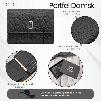 Portfel damski skórzany czarny w orientacji poziomej RFID Paolo Peruzzi AL-15-BL