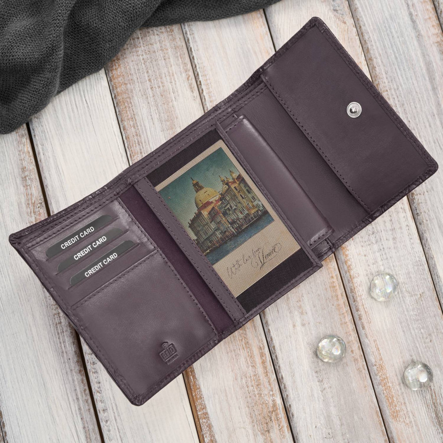 Portfel damski skórzany burgundowy w orientacji poziomej RFID AL-15-BGD