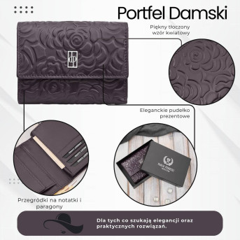 Portfel damski skórzany burgundowy w orientacji poziomej RFID AL-15-BGD