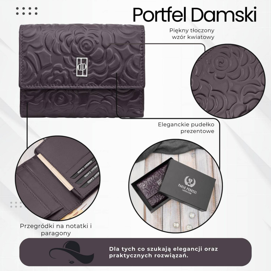 Portfel damski skórzany burgundowy w orientacji poziomej RFID AL-15-BGD