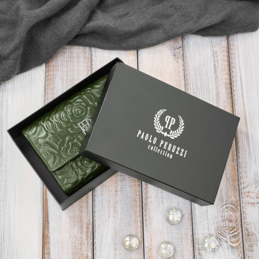 Portfel damski skórzany zielony w orientacji poziomej RFID AL-15-GB