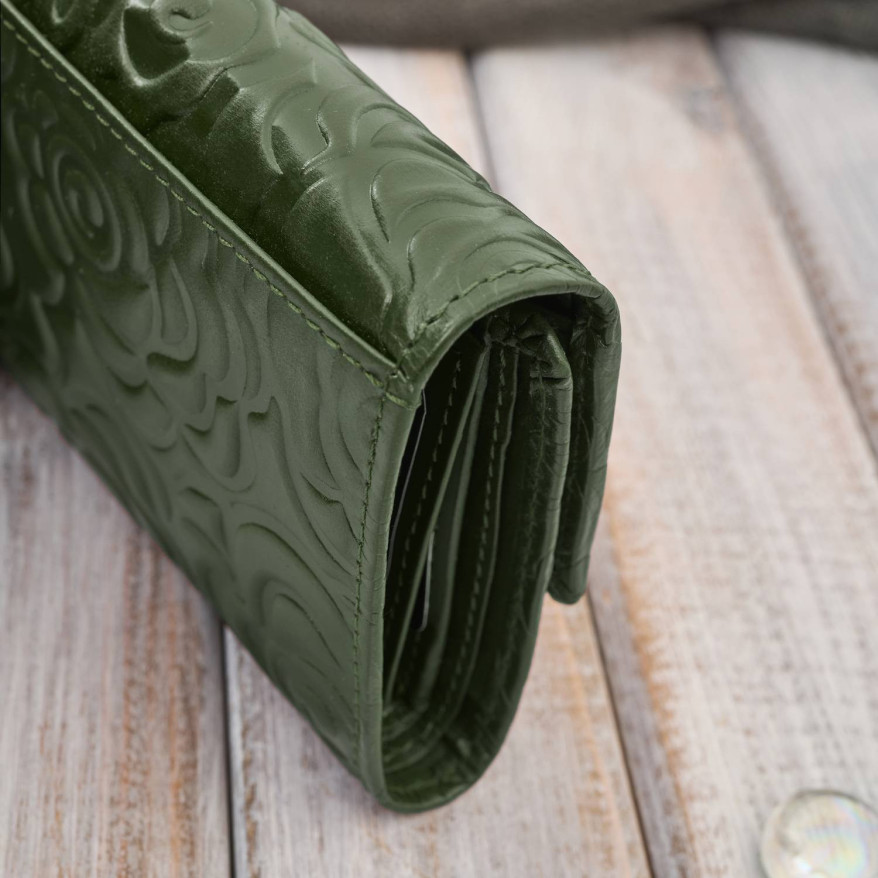 Portfel damski skórzany zielony w orientacji poziomej RFID AL-15-GB