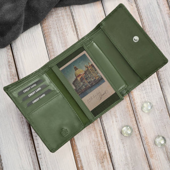 Portfel damski skórzany zielony w orientacji poziomej RFID AL-15-GB