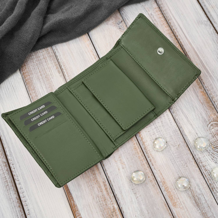 Portfel damski skórzany zielony w orientacji poziomej RFID AL-15-GB