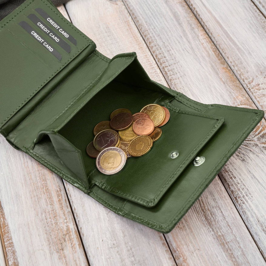 Portfel damski skórzany zielony w orientacji poziomej RFID AL-15-GB