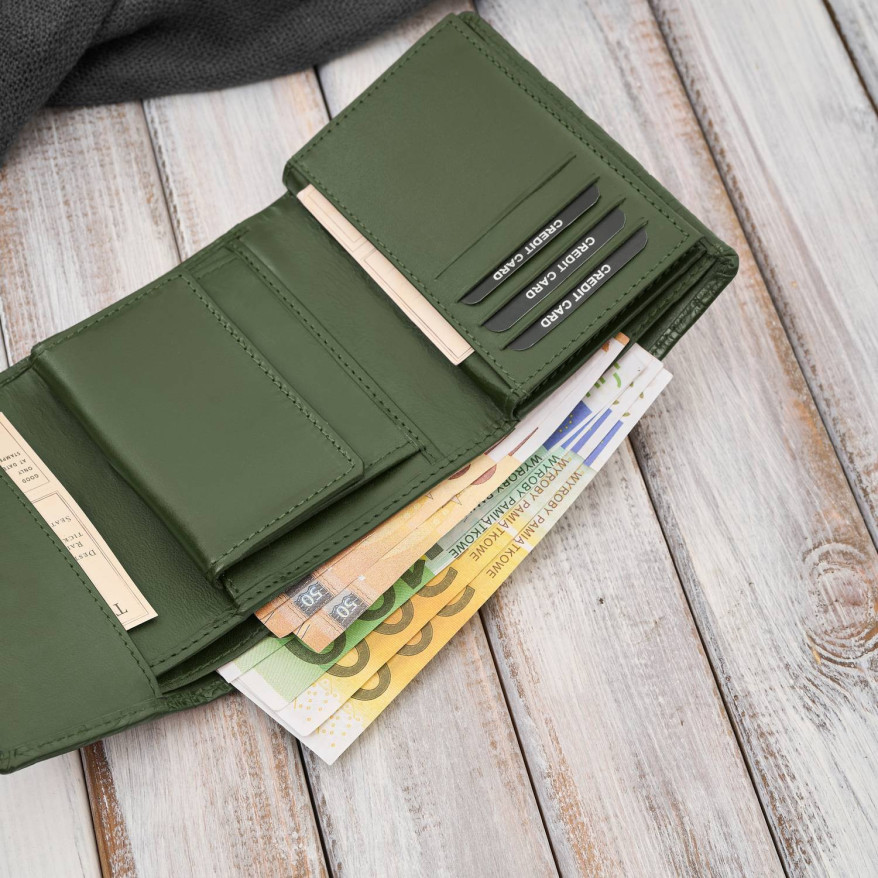 Portfel damski skórzany zielony w orientacji poziomej RFID AL-15-GB