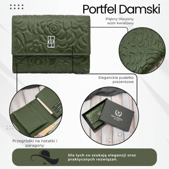 Portfel damski skórzany zielony w orientacji poziomej RFID AL-15-GB