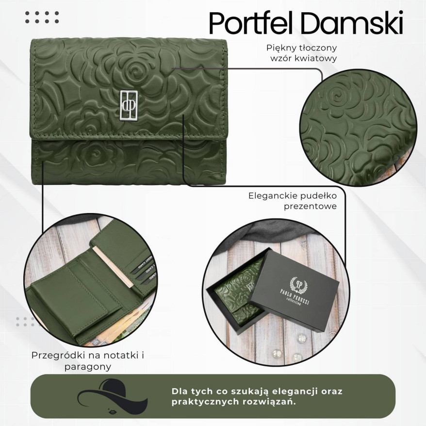 Portfel damski skórzany zielony w orientacji poziomej RFID AL-15-GB