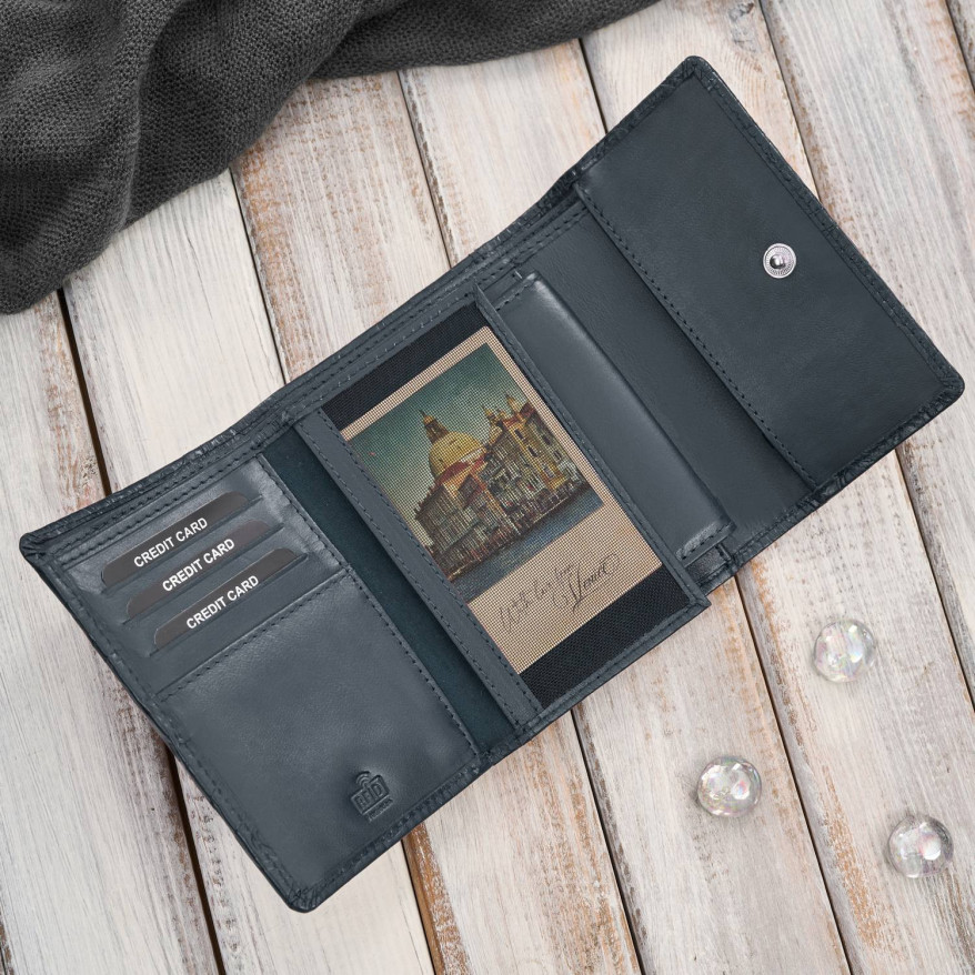 Portfel damski skórzany granatowy w orientacji poziomej RFID AL-15-NV