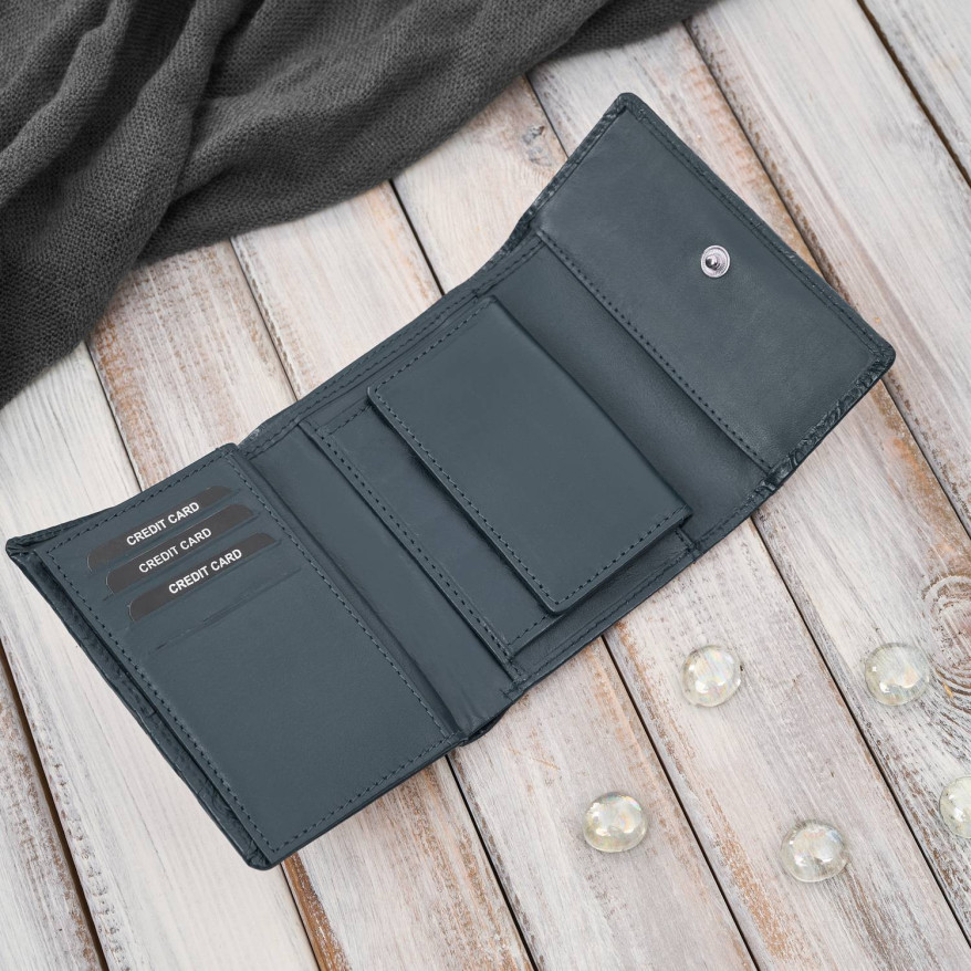 Portfel damski skórzany granatowy w orientacji poziomej RFID AL-15-NV