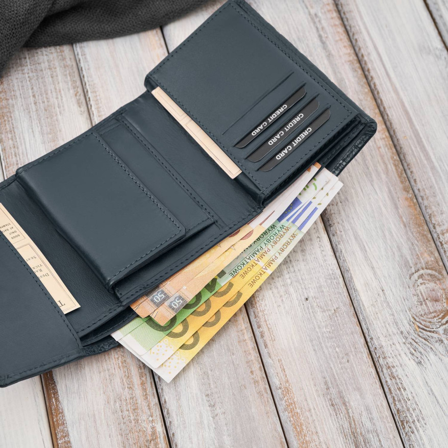 Portfel damski skórzany granatowy w orientacji poziomej RFID AL-15-NV