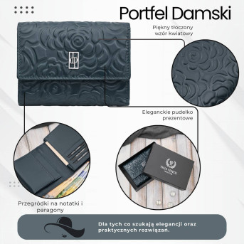 Portfel damski skórzany granatowy w orientacji poziomej RFID AL-15-NV