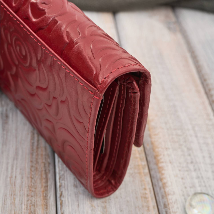 Portfel damski skórzany czerwony w orientacji poziomej RFID AL-15-RD