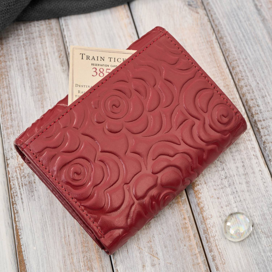 Portfel damski skórzany czerwony w orientacji poziomej RFID AL-15-RD