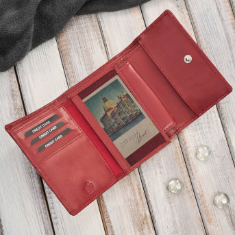 Portfel damski skórzany czerwony w orientacji poziomej RFID AL-15-RD