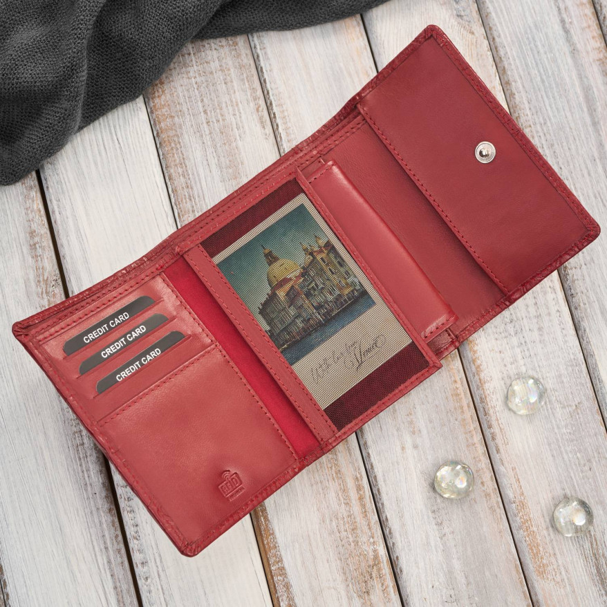 Portfel damski skórzany czerwony w orientacji poziomej RFID AL-15-RD