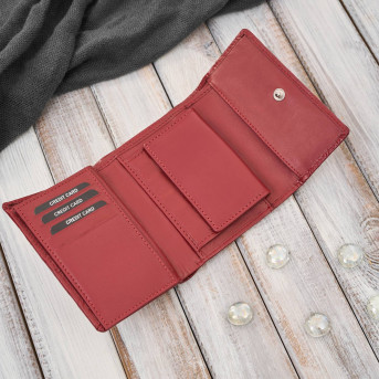 Portfel damski skórzany czerwony w orientacji poziomej RFID AL-15-RD