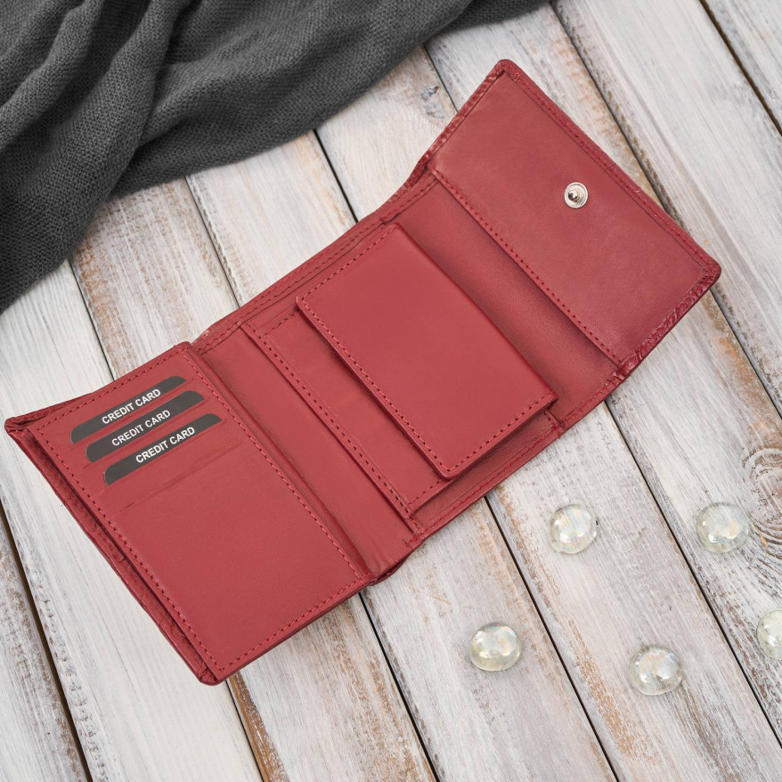 Portfel damski skórzany czerwony w orientacji poziomej RFID AL-15-RD