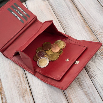Portfel damski skórzany czerwony w orientacji poziomej RFID AL-15-RD