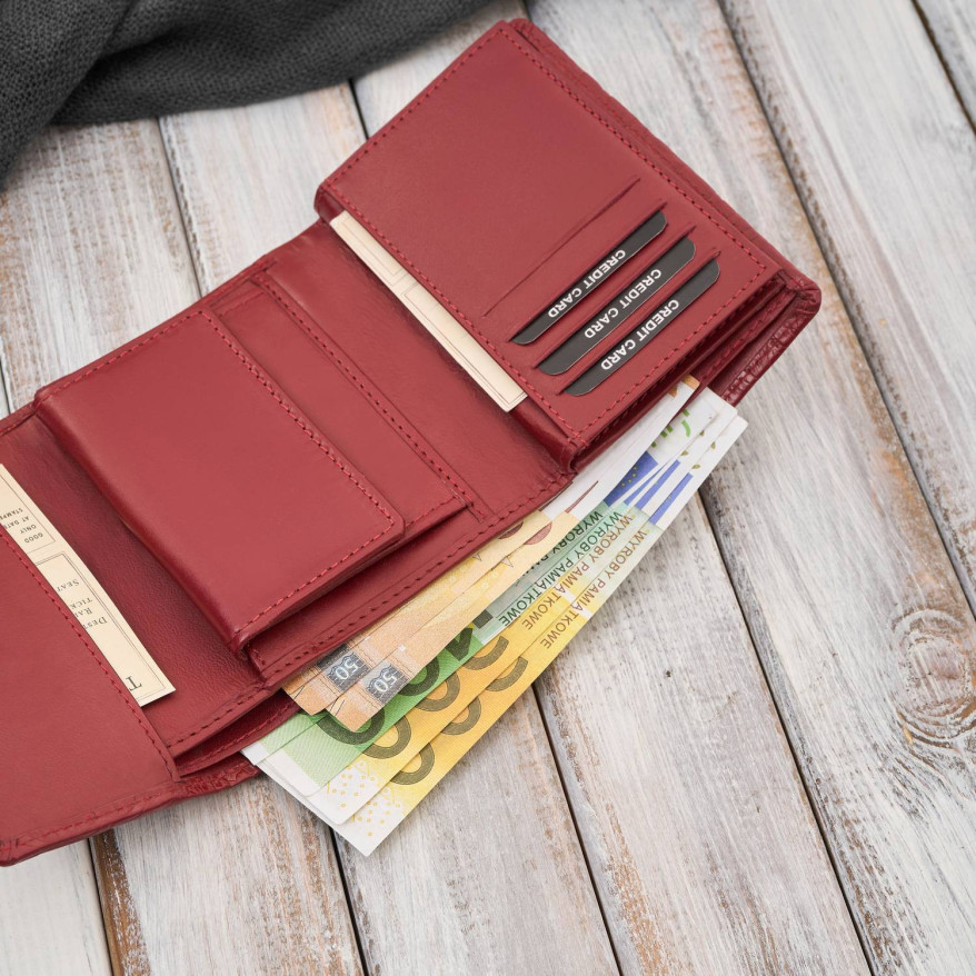 Portfel damski skórzany czerwony w orientacji poziomej RFID AL-15-RD