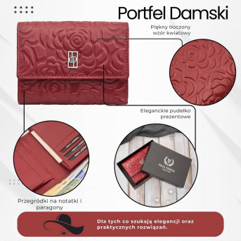 Portfel damski skórzany czerwony w orientacji poziomej RFID AL-15-RD