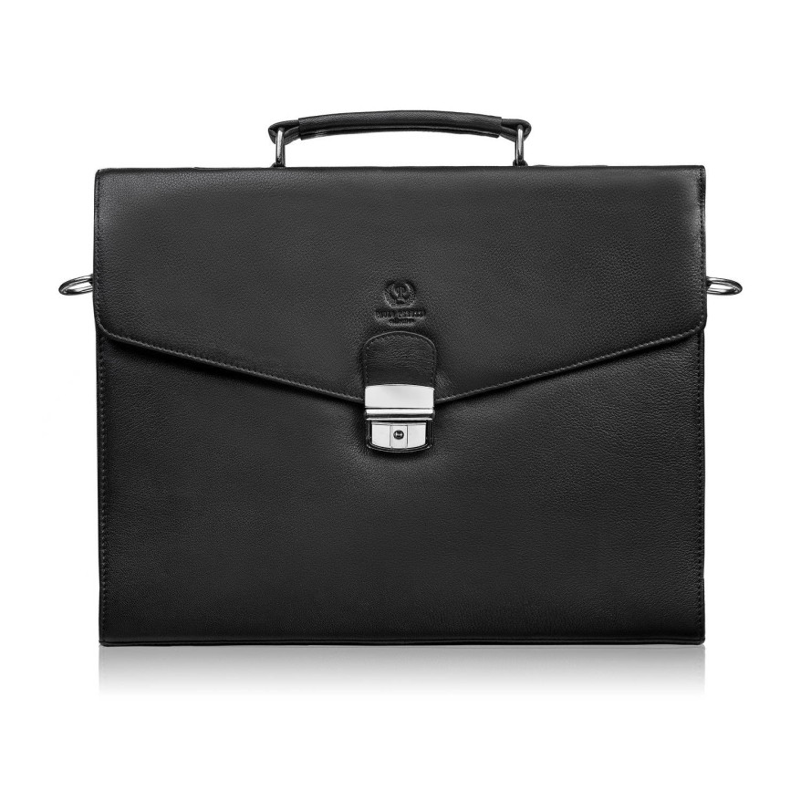 Męska aktówka ze skóry naturalnej czarna na dokumenty teczka na ramie z kluczykiem T-146-BL