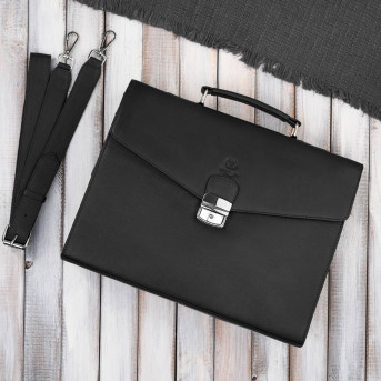 Męska aktówka ze skóry naturalnej czarna na dokumenty teczka na ramie z kluczykiem T-146-BL
