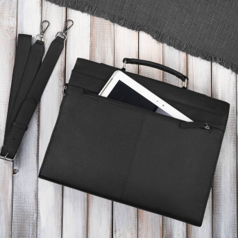 Męska aktówka ze skóry naturalnej czarna na dokumenty teczka na ramie z kluczykiem T-146-BL