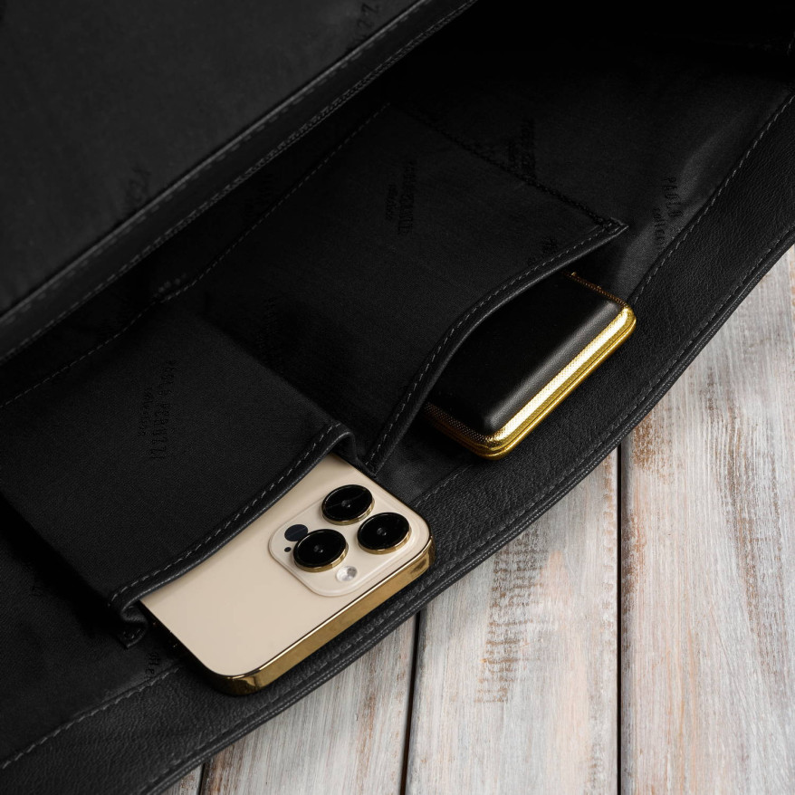 Męska aktówka ze skóry naturalnej czarna na dokumenty teczka na ramie z kluczykiem T-146-BL