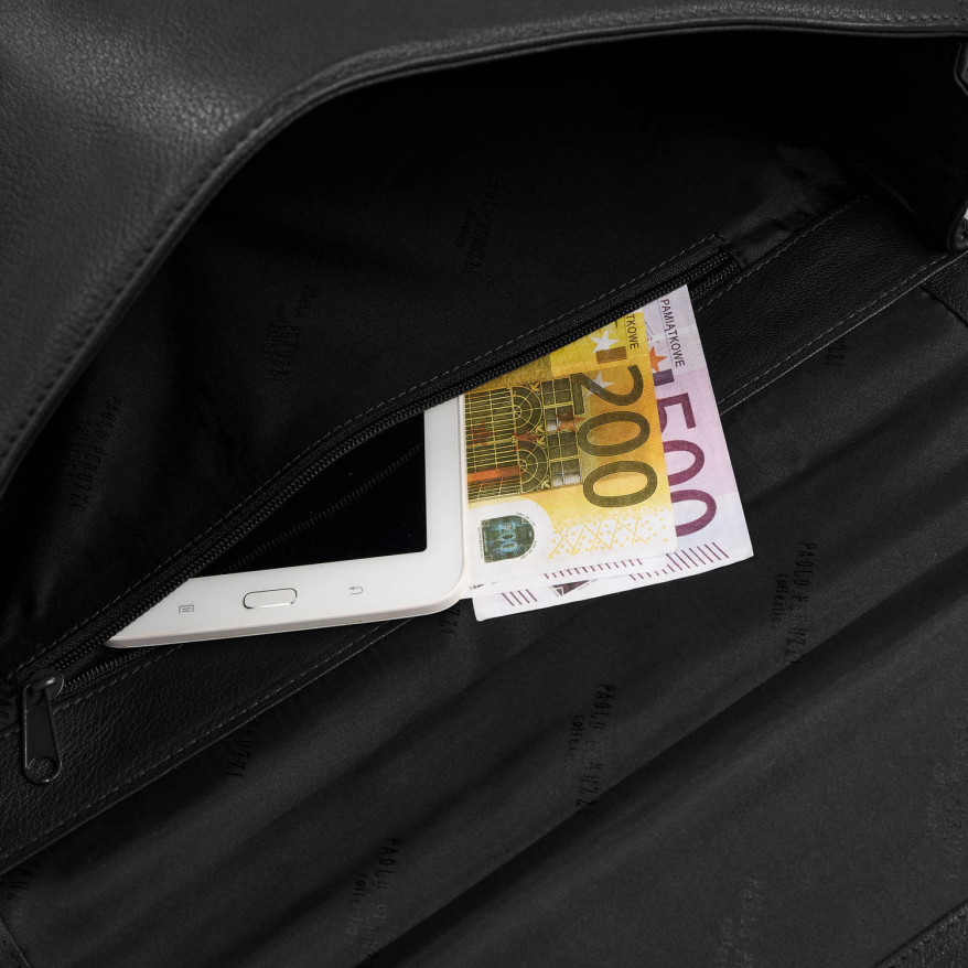 Męska aktówka ze skóry naturalnej czarna na dokumenty teczka na ramie z kluczykiem T-146-BL