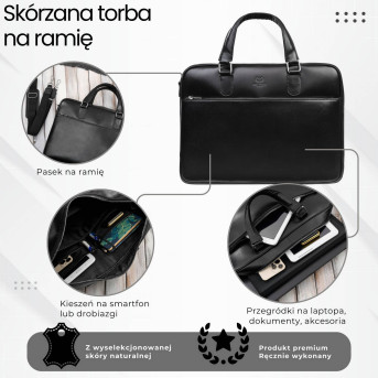 Męska torba skórzana na dokumenty czarna Paolo Peruzzi T-145-BL